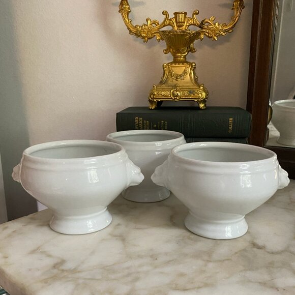 Set Of 3 Cordon Bleu White Lion Head Porcelain Soup Bowls Bowl French - Picture 1 of 4